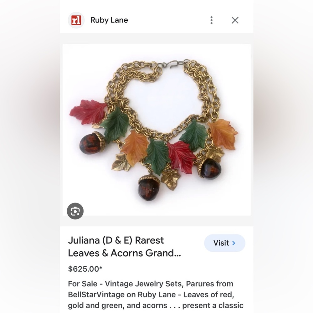 2 RARE 🍁 Juliana (D&E) BAKELITE acorn leaves Les Bernard necklace confirmed - Picture 11 of 11